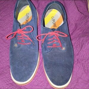 G/FORE Men's Blue Suede Oxfords with Red Laces